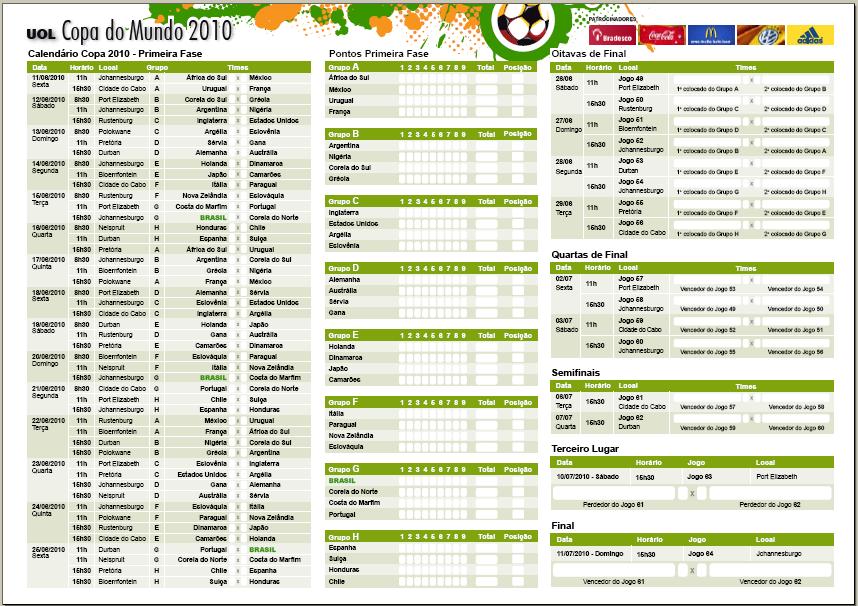 Calendário De Jogos Da Copa Do Mundo 2010 Royalty Free SVG
